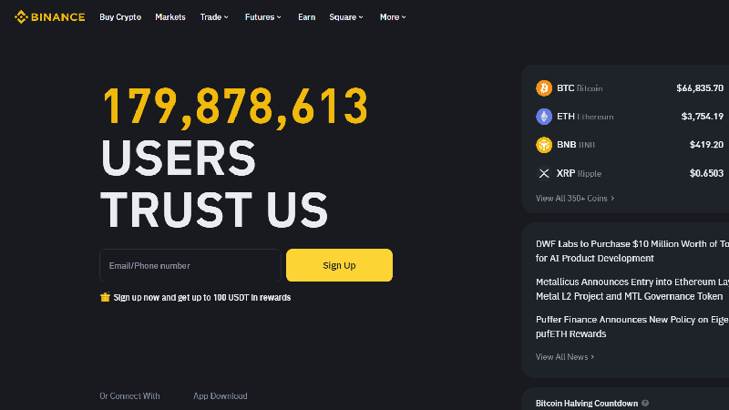 Binance - криптовалютна біржа з низькою комісією.