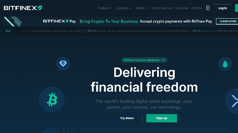 Bitfinex - криптовалютна біржа з низькою комісією.