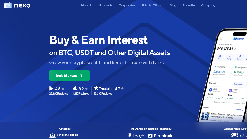 Nexo - криптовалютна біржа з низькою комісією.