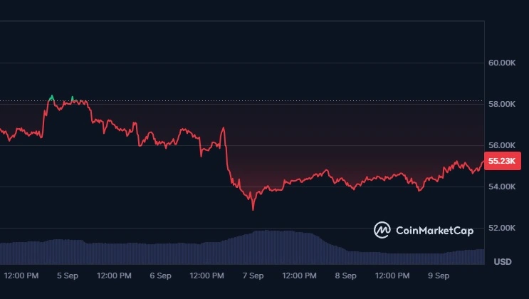 Вартість біткоїна впала до $52,850
